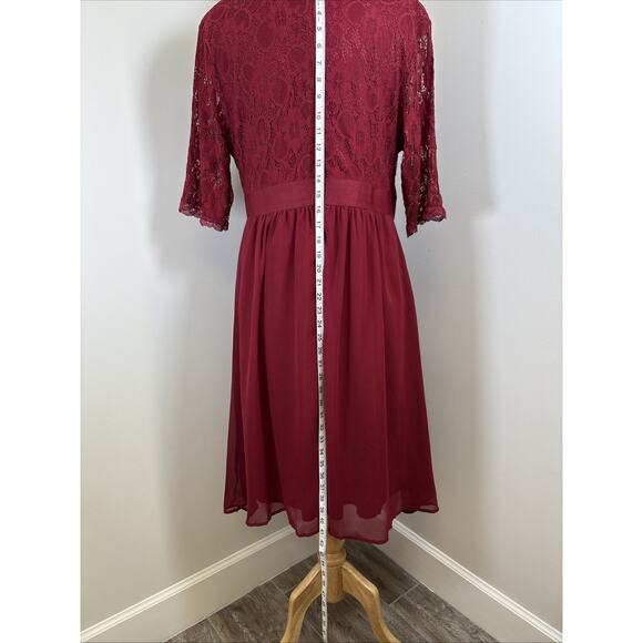 Baby Doll Lace Chiffon Skirt Burgundy Dark Romantic Cocktail Dress 18W - Picture 10 of 16